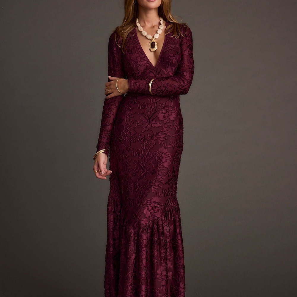 12th Tribe Angela Mulberry Velvet Burnout Long Sleeve Maxi Dress Size LL - Picture 2 of 3